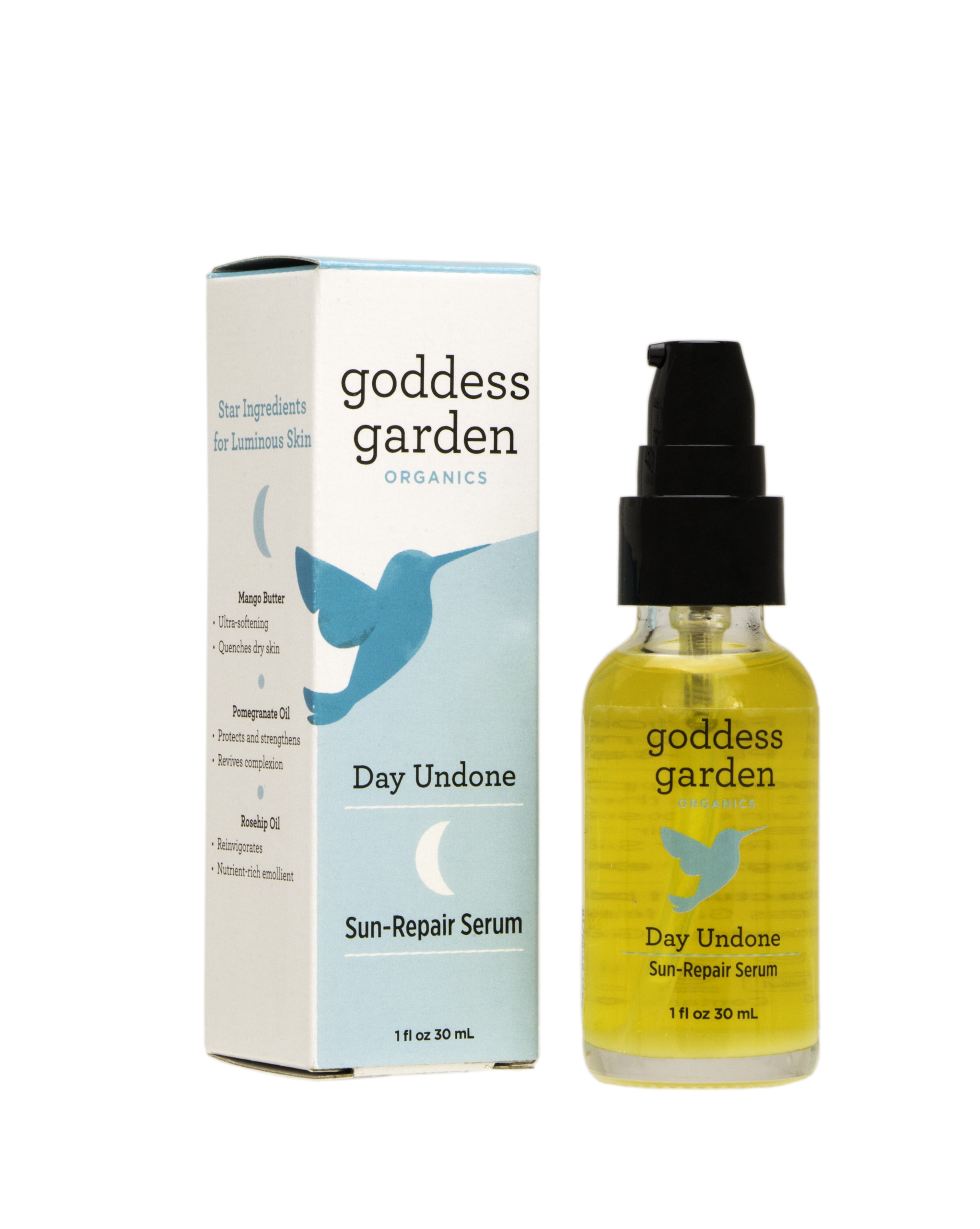 Goddess Garden Organics Day Undone Sun-Repair Serum, 1 Oz Freeman Facial Apple Cider Vinegar Foaming Clay Mask Plus Scrub, 6 oz, 6 Pack